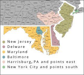 Mary Buckwalter Custom Interiors service area map